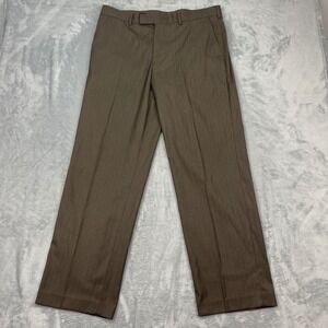 Perry Ellis Dress Pants Mens 36x32 Flat Front Tan Pinstripe